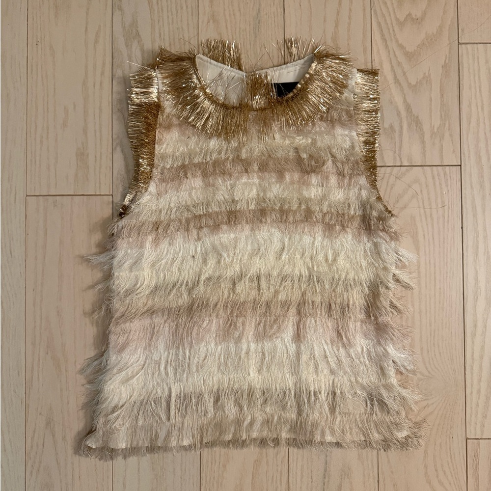 Cynthia Rowley Gold and Cream Fringe Sleeveless Top